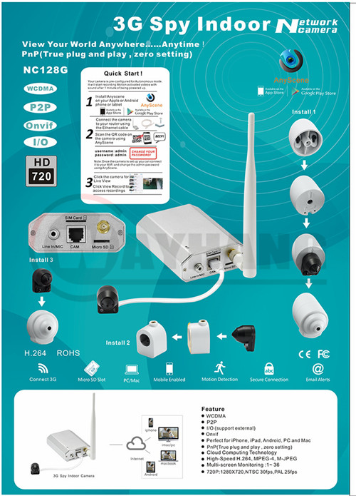 HD 720P 3G SIM Card Spy Camera