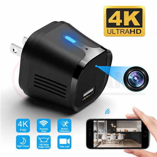 4K WIFI Wall Charger Camera AC Power Adapter Camera Wide angle