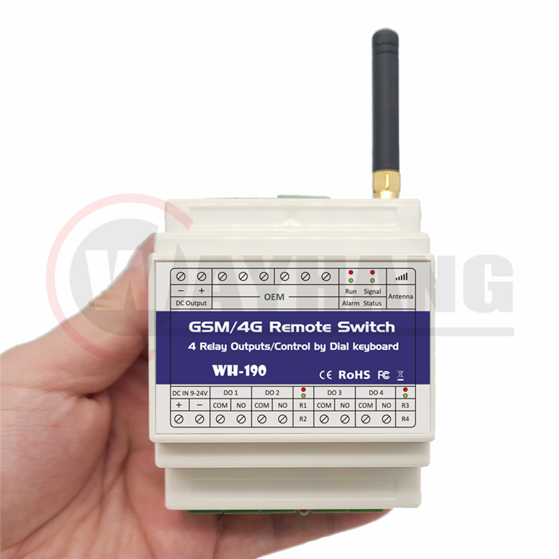 WH-190 GSM 4G Cellular Switch 4 Relay Industrial IoT Remote New Version Wireless Cellular Relay Switch Controller